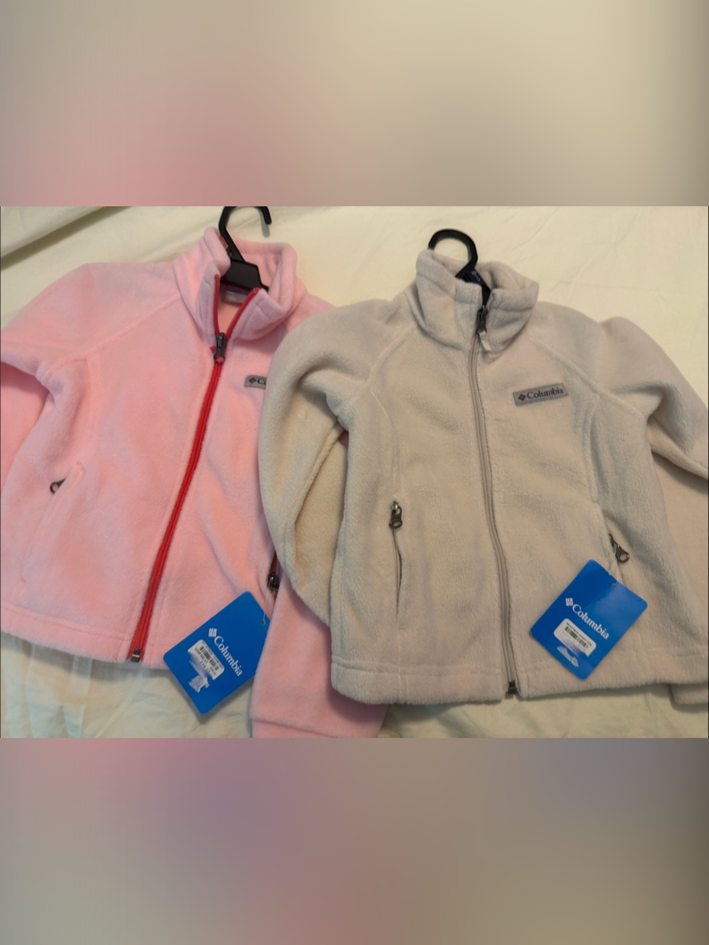Columbia Kids Pink and Cream Full-Zip Fleece Jackets bundle size xxs or 4/5